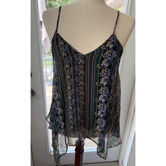 Anthropology Ella Moss Silk Floral Sheer Tank Top S Asymmetrical Dark fairy boho - Picture 1 of 10